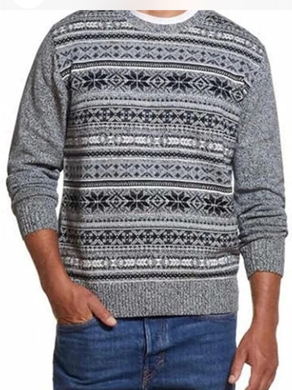 Weatherproof Grey Fair Isle Crewneck Sweater